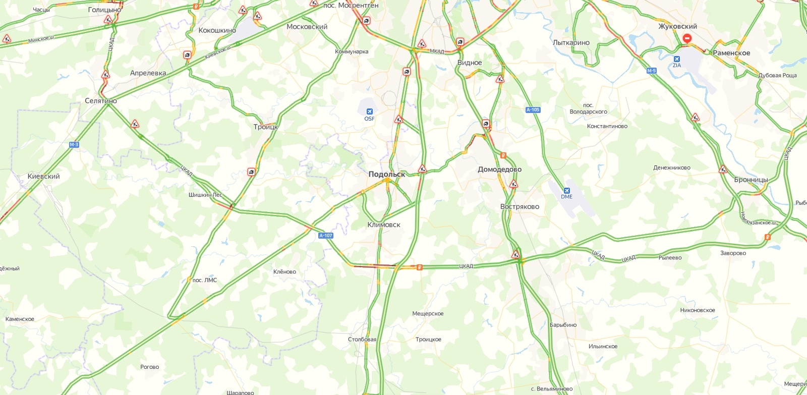 Карта с пробками на дорогах московской области
